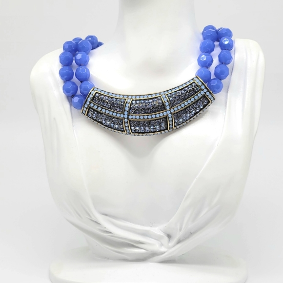 Heidi Daus Vintage Periwinkle Swarovski Crystal Art Deco Bib Statement Necklace - Picture 4 of 12